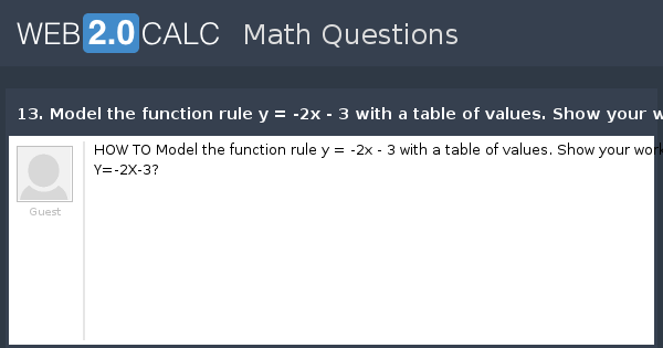 View Question 13 Model The Function Rule Y 2x 3 With A Table Of Values Show Your Work Y 2x 3