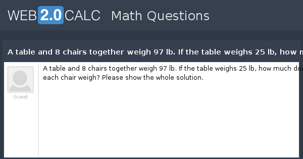 View Question A Table And 8 Chairs Together Weigh 97 Lb