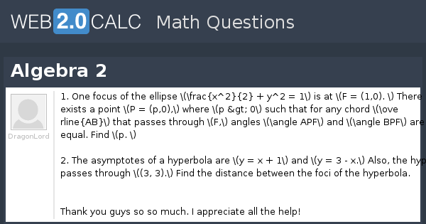 View question - Algebra 2