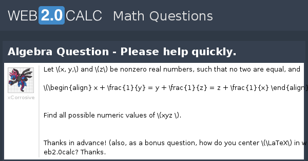 View question - Algebra Question - Please help quickly.