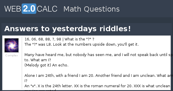 View Question Answers To Yesterdays Riddles