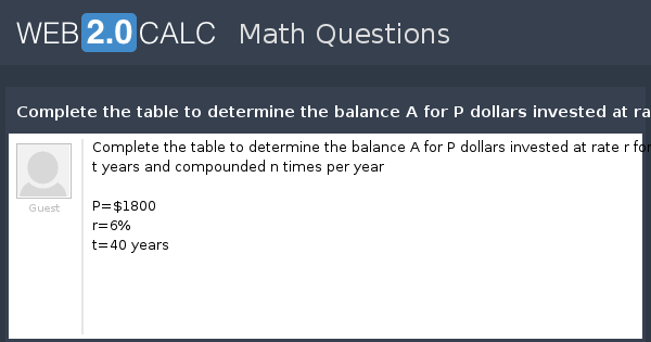 View Question Complete The Table To Determine The Balance A For P Dollars Invested At Rate R For T Years And Compounded N Times Per Year