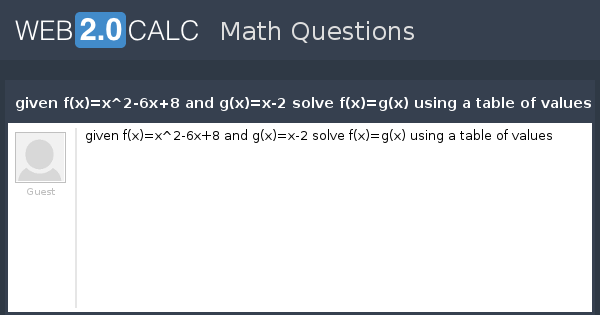 View Question Given F X X 2 6x 8 And G X X 2 Solve F X G X Using A Table Of Values