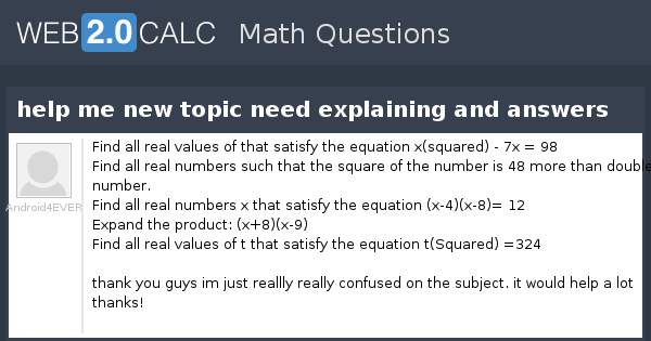 View question - help me new topic need explaining and answers