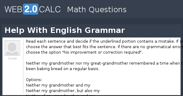 View question - Help With English Grammar