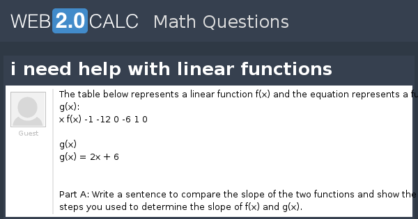 View Question I Need Help With Linear Functions