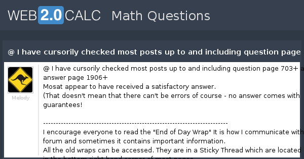 View question - @ I have cursorily checked most posts up to and ...