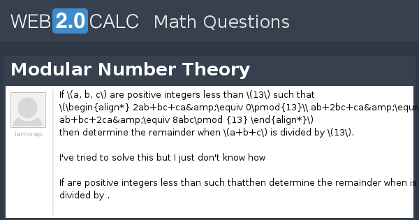 View question - Modular Number Theory