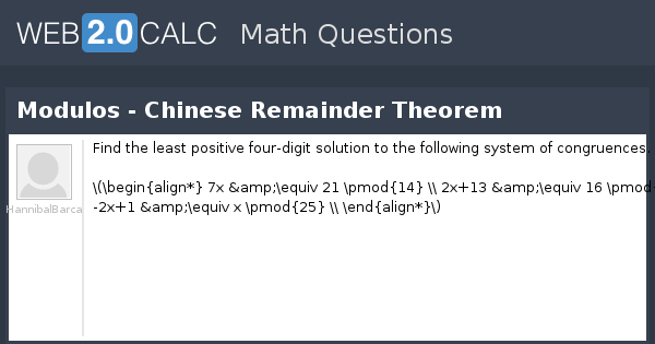 View question - Modulos - Chinese Remainder Theorem