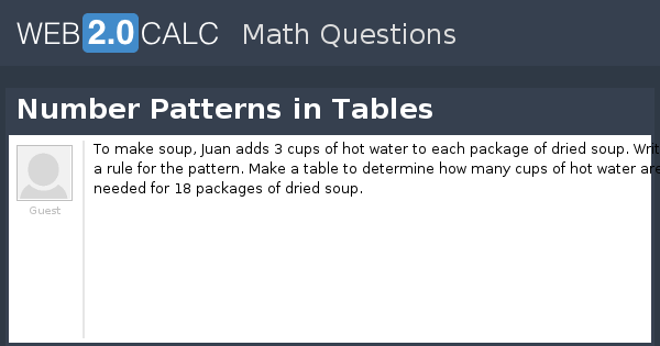 View question - Number Patterns in Tables