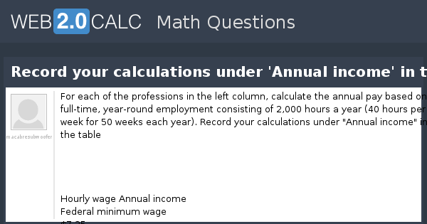 View Question Record Your Calculations Under Annual Income In