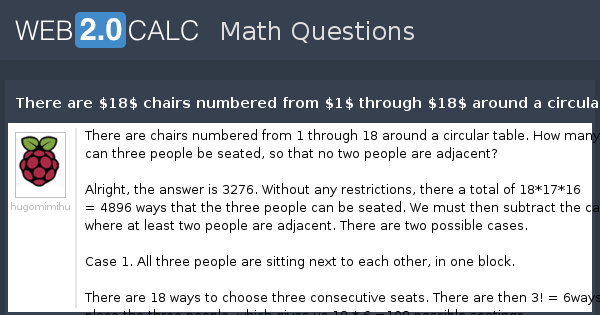 View question - There are $18$ chairs numbered from $1$ through $18 ...