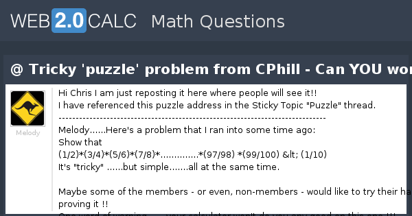 Tricky Problem Solution View question - @ Tricky 'puzzle' problem from CPhill - Can YOU work it ...