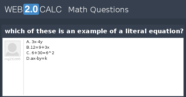 Which Of These Is An Example Of A Literal Equation