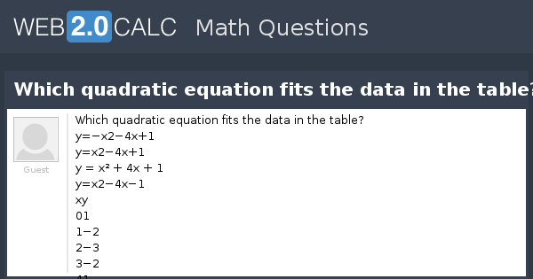 View Question Which Quadratic Equation Fits The Data In The Table